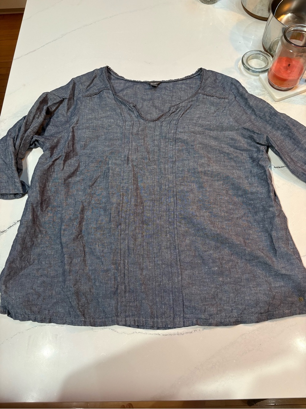 Eddie Bauer Navy Blue Pintuck V-Neck Tunic